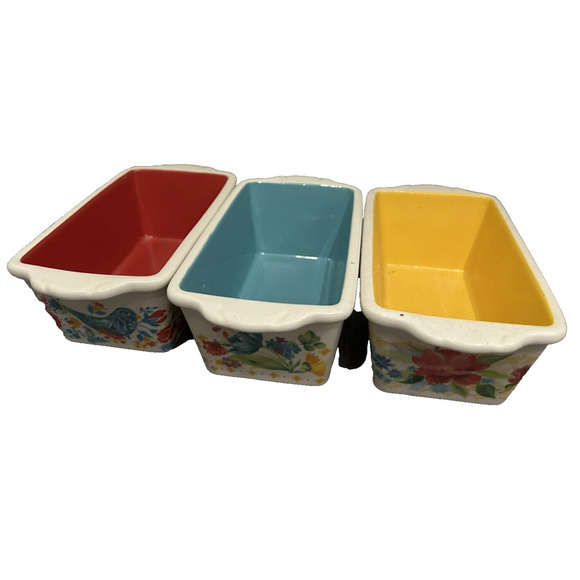 The Pioneer Woman Kitchen Set Of Three Small Ceramic Mini Country Loaf Dishes - Picture 4 of 9